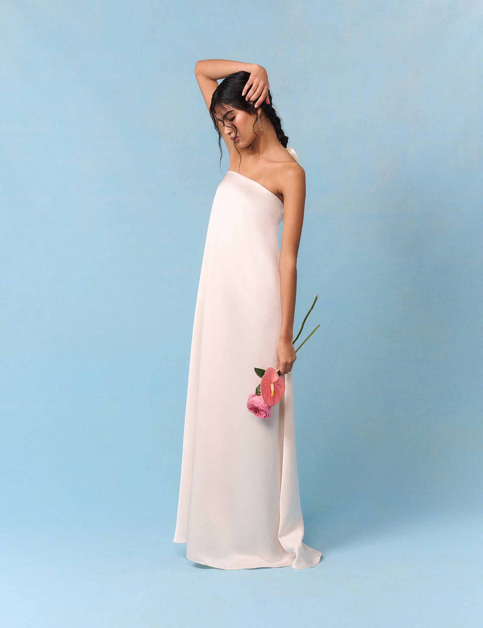 Bridal Ivory Satin Bandeau Eira Maxi Dress