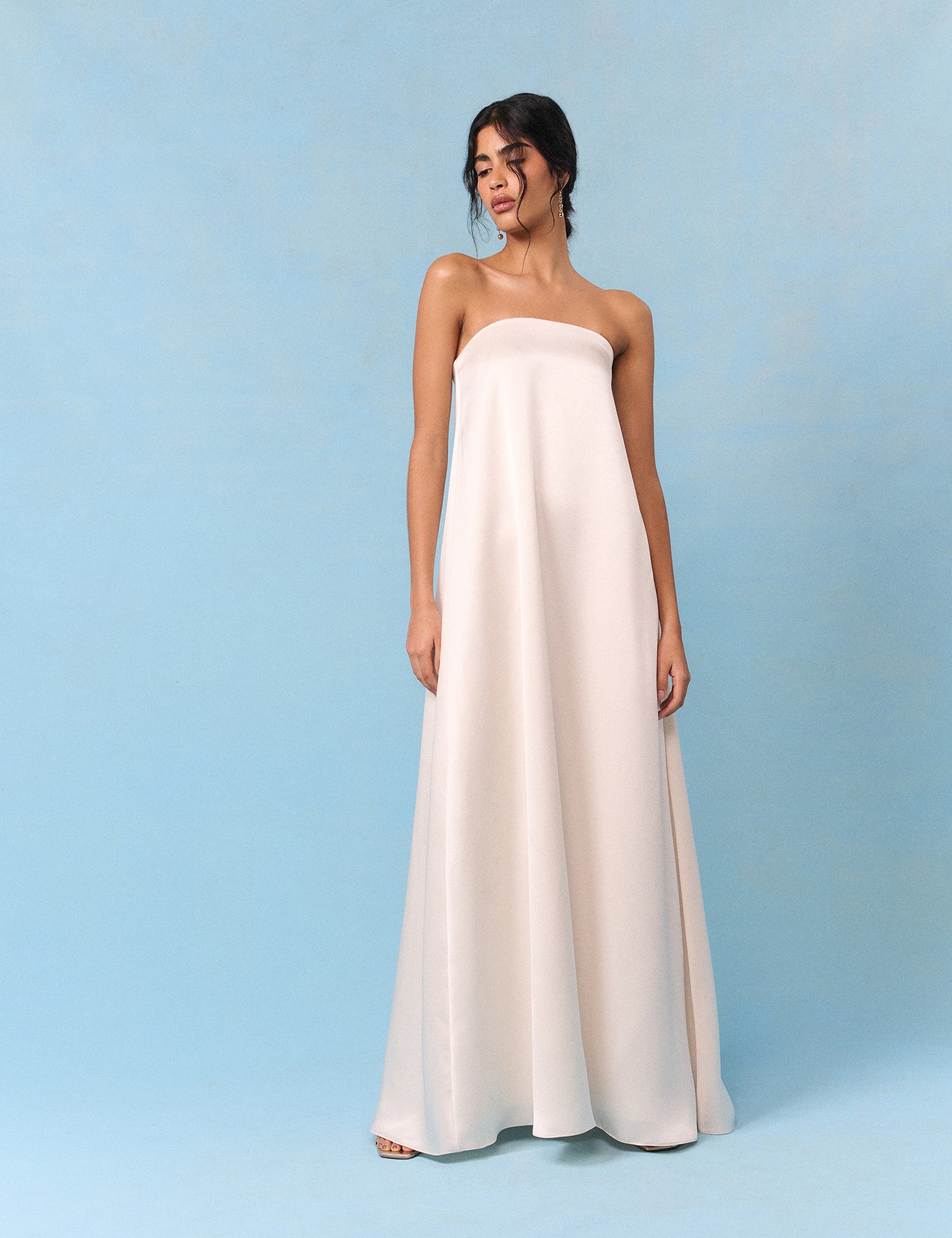 Bridal Ivory Satin Bandeau Eira Maxi Dress