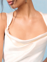 Bridal Pearl Satin Draped Slip Lavender Maxi Dress