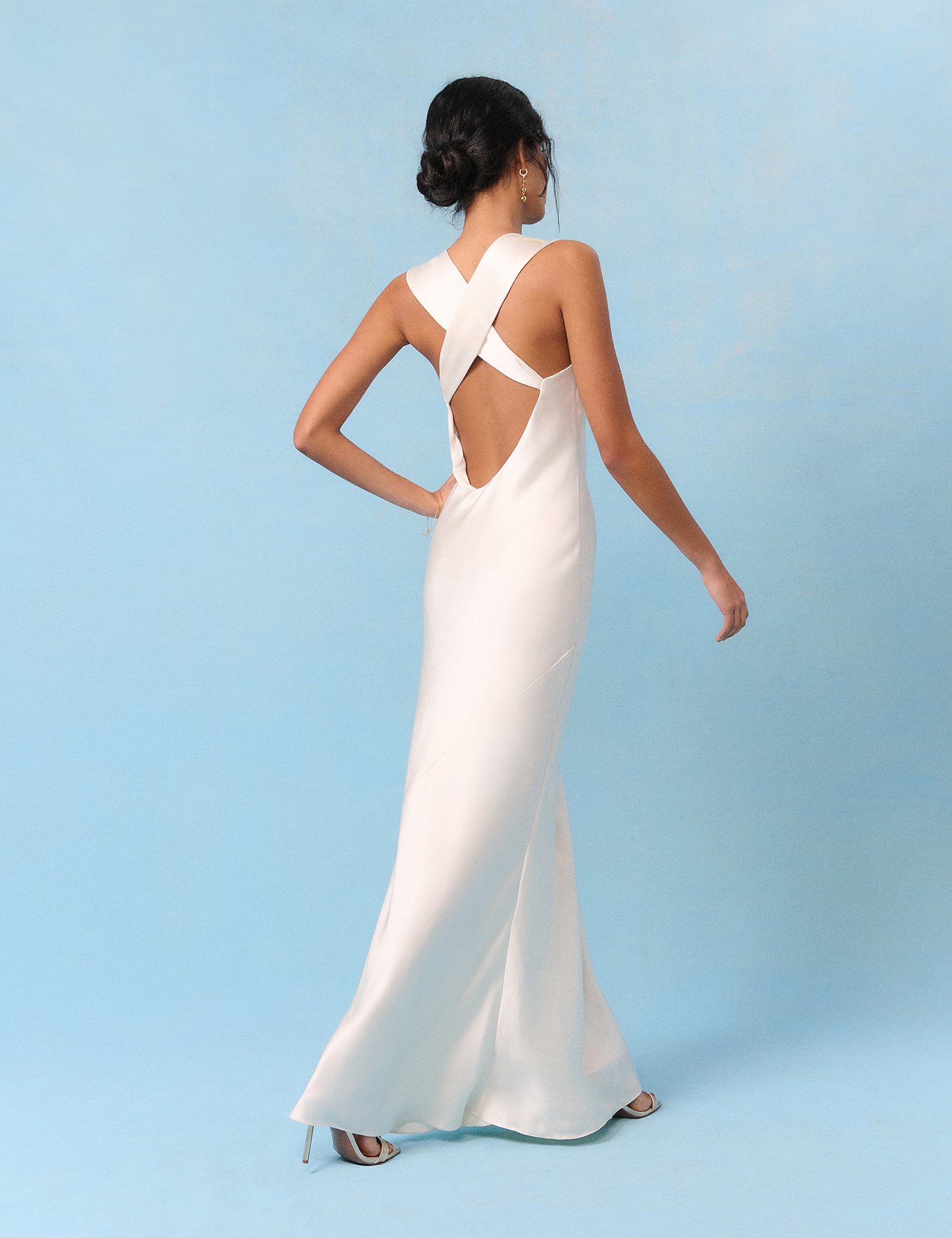 Bridal Pearl Satin Draped Slip Lavender Maxi Dress