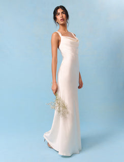 Bridal Pearl Satin Draped Slip Lavender Maxi Dress