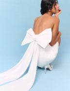 Bridal Ivory Crepe Statement Bow Lucienne Mini Dress