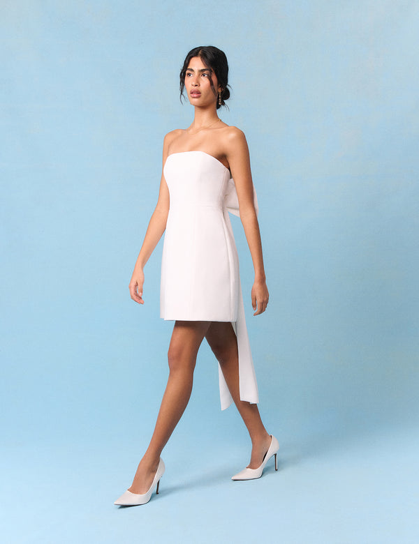 Bridal Ivory Crepe Statement Bow Lucienne Mini Dress
