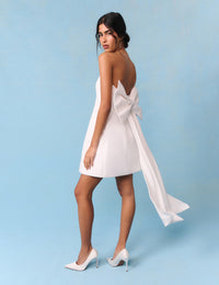 Bridal Ivory Satin Statement Bow Lucienne Mini Dress