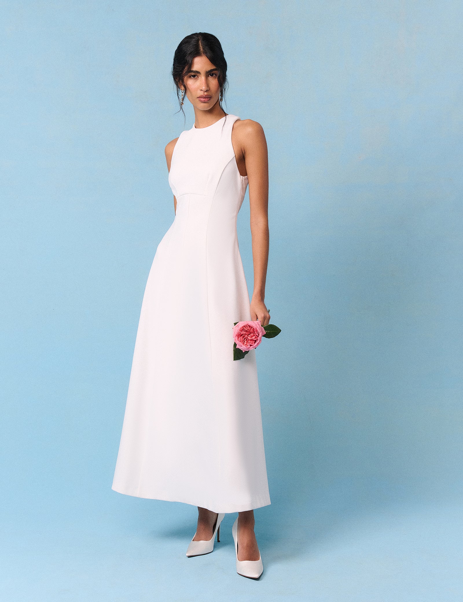 Bridal Ivory Crepe Cross Back Antonia Midi Dress Bridal Ivory Crepe Cross Back Antonia Midi Dress