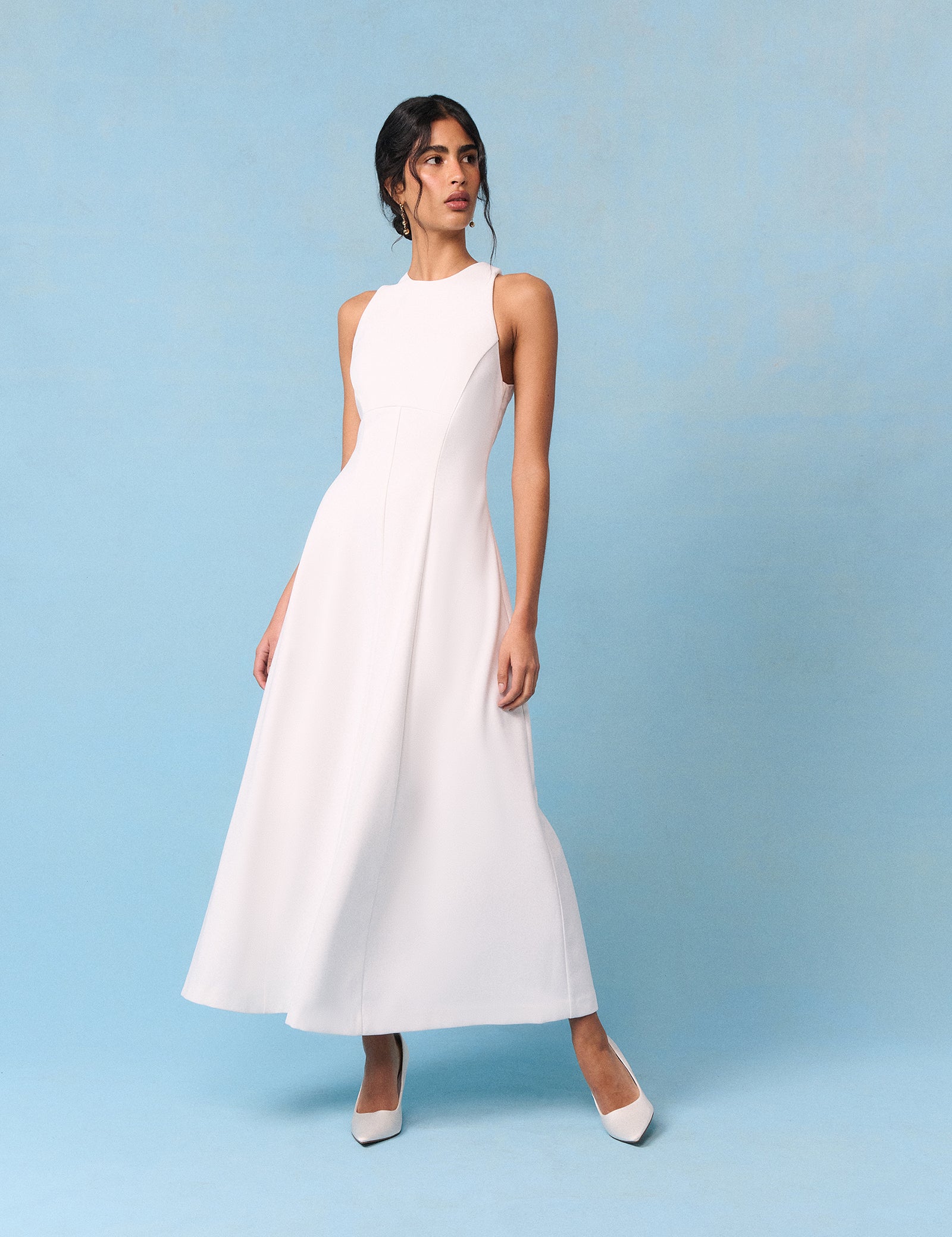 Bridal Ivory Crepe Cross Back Antonia Midi Dress Bridal Ivory Crepe Cross Back Antonia Midi Dress
