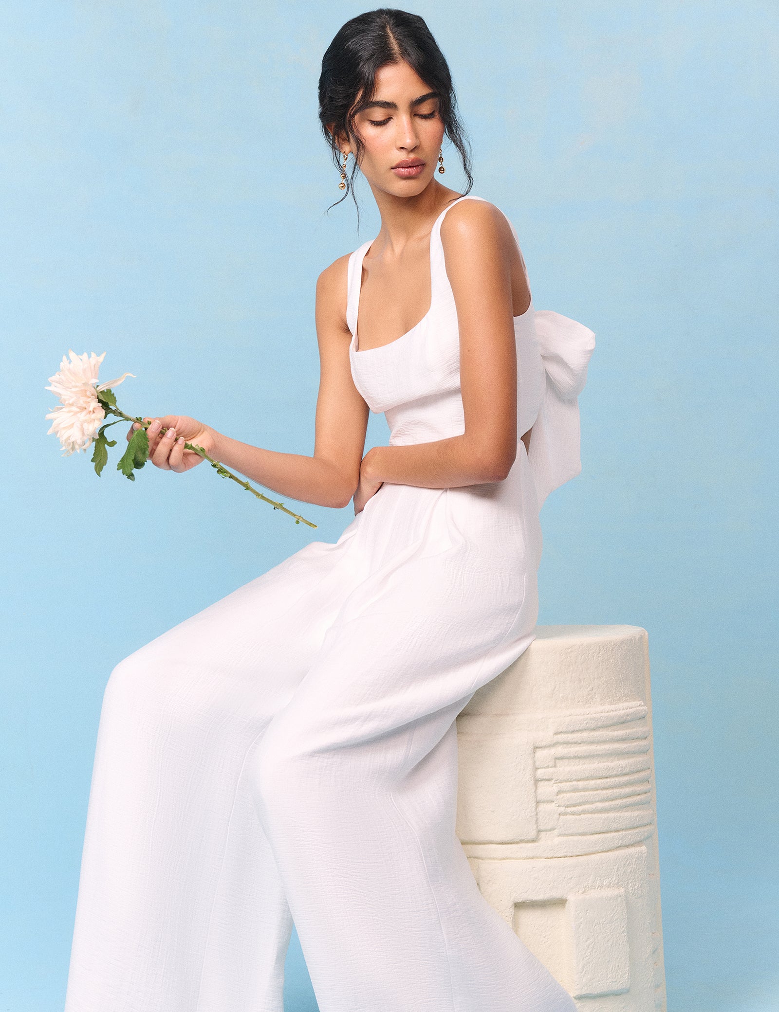 Bridal Ivory Satin Bow-Back Jumpsuit