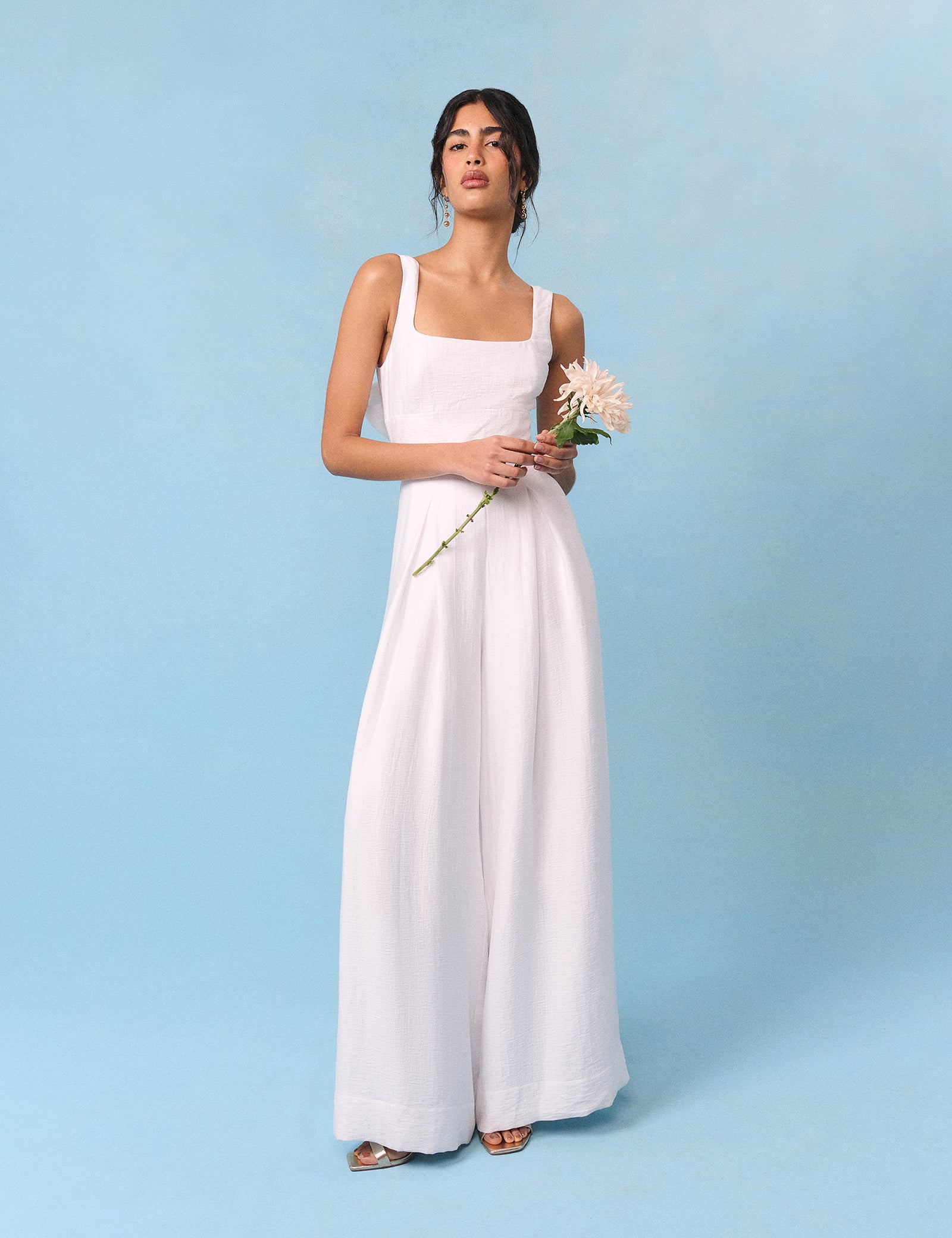 Bridal Ivory Satin Bow-Back Taylor Jumpsuit Bridal Ivory Satin Bow-Back Taylor Jumpsuit