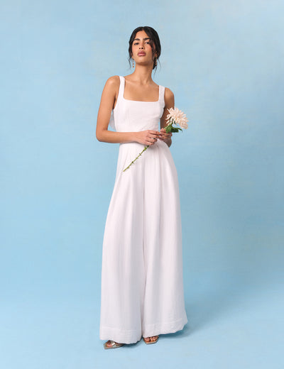 Bridal Ivory Satin Bow-Back Taylor Jumpsuit