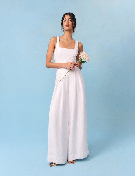 Bridal Ivory Satin Bow-Back Taylor Jumpsuit