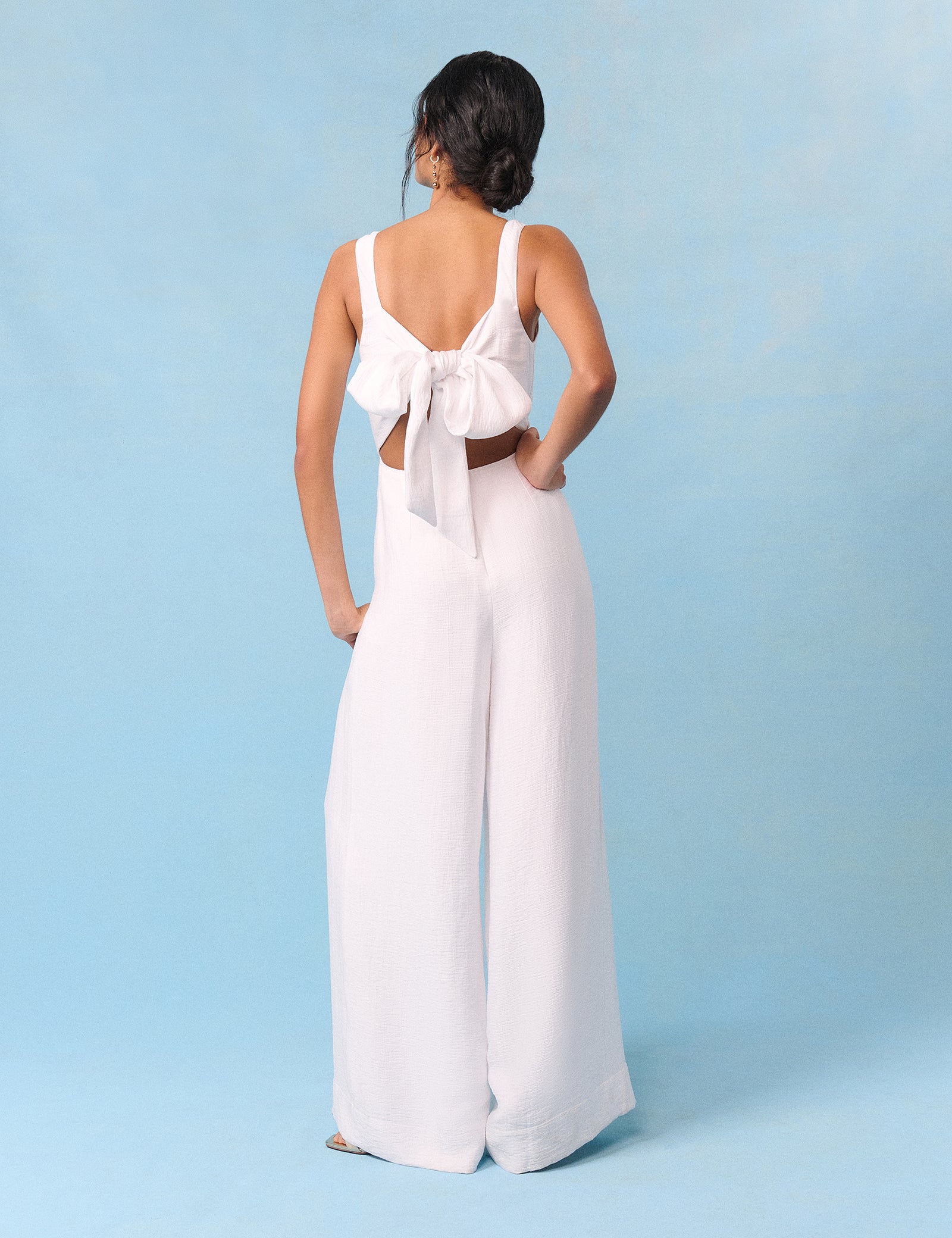 Bridal Ivory Satin Bow-Back Taylor Jumpsuit Bridal Ivory Satin Bow-Back Taylor Jumpsuit