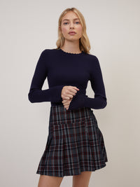 Navy Crochet Trim Knitted Top