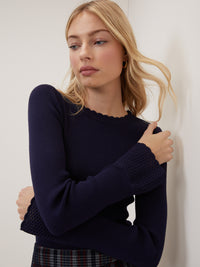 Navy Crochet Trim Knitted Top