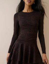 Brown Crocodile Print Long Sleeve Yuki Mini Dress