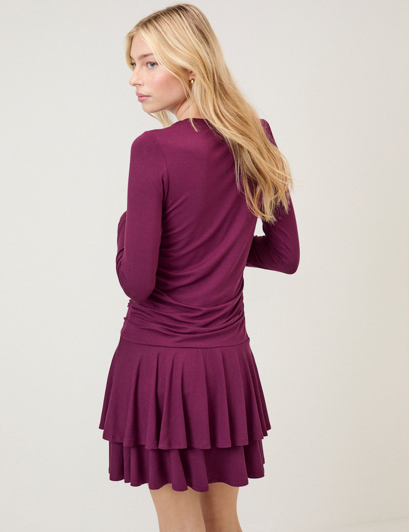 Burgundy Tiered Yuki Jersey Mini Dress