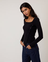 Black Square Neck Asymmetric Top