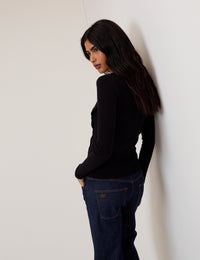 Black Square Neck Asymmetric Top