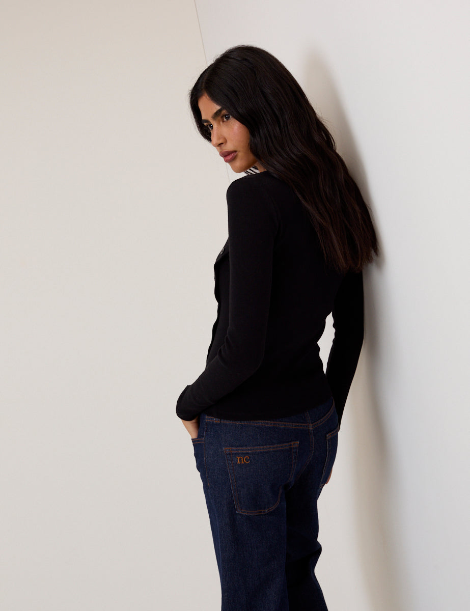 Black Square Neck Asymmetric Top