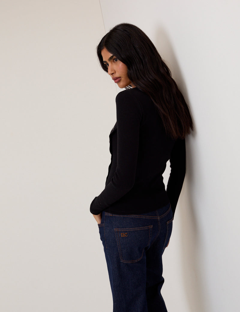 Black Square Neck Asymmetric Top