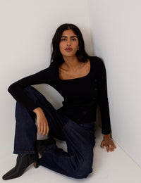 Black Square Neck Asymmetric Top