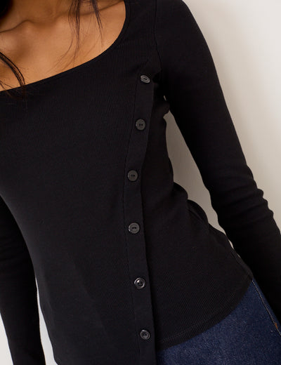 Black Square Neck Asymmetric Top