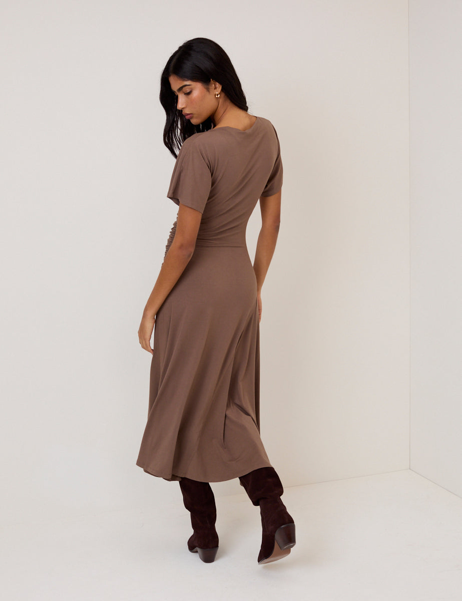 Brown Ruched Niamh Jersey Midi Dress Brown Ruched Niamh Jersey Midi Dress