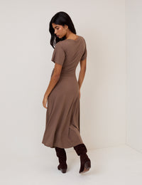 Brown Ruched Niamh Jersey Midi Dress