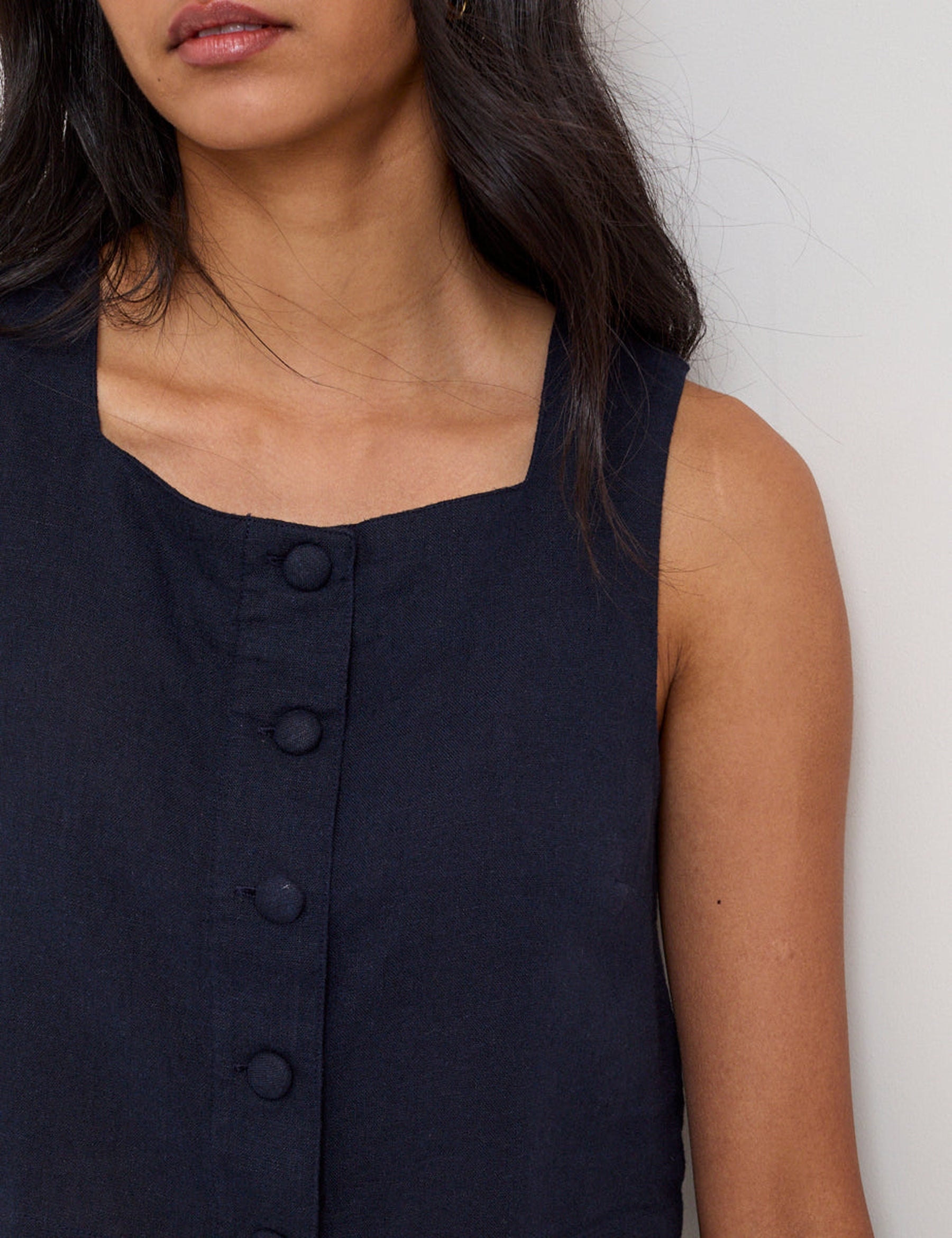 Navy Linen-Blend Top & Trousers Set