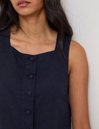 Navy Linen-Blend Top & Trousers Set