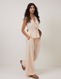 Pink Cordie Ruched Tie Front Top