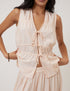 Pink Cordie Ruched Tie Front Linen-Blend Top