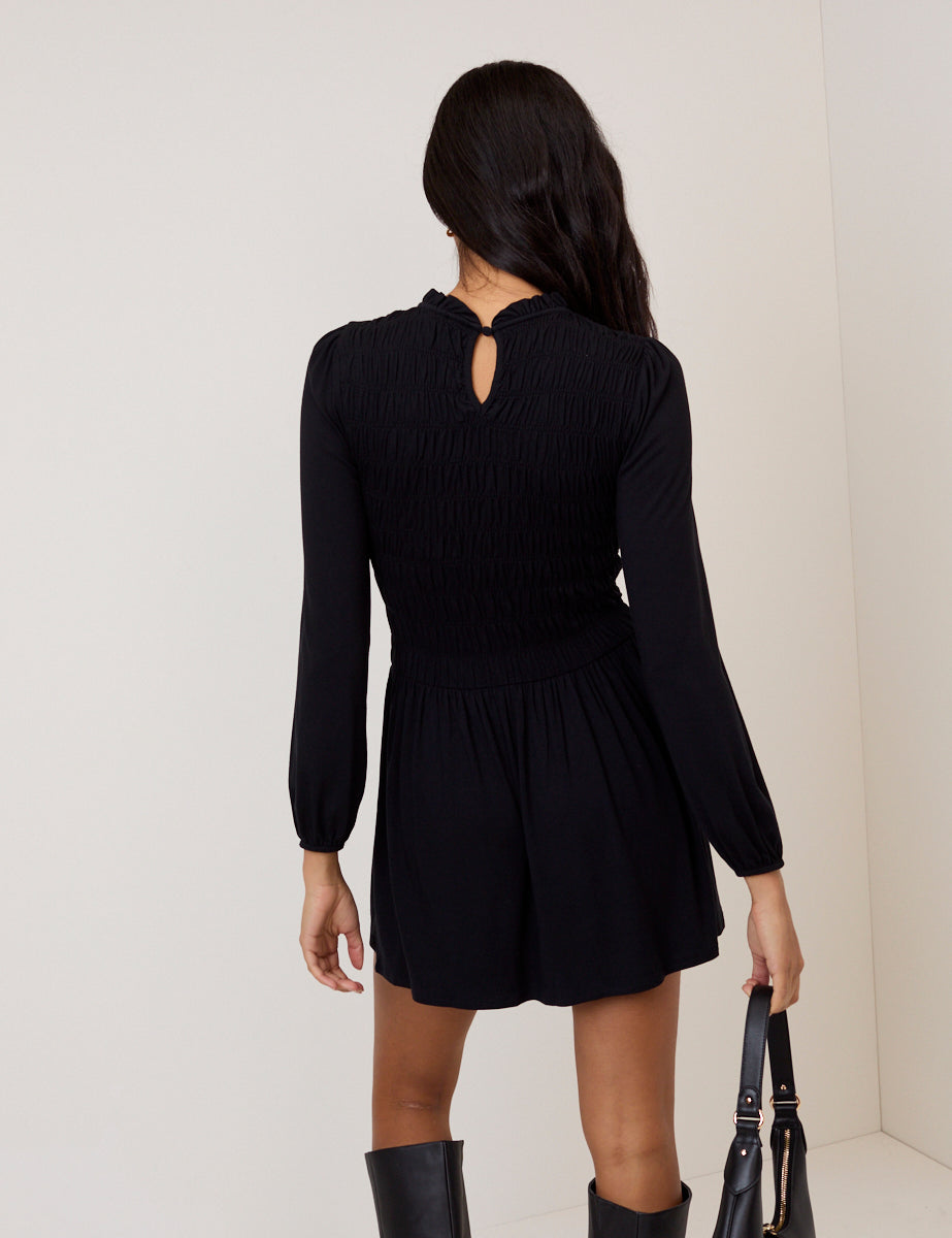 Petite Siobhan Mini Dress Shirred Bodice Long Sleeve