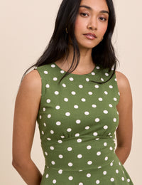 Green Polka Dot Jersey Sleeveless Tate Mini Dress