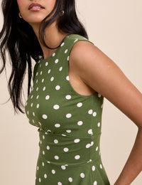 Green Polka Dot Jersey Sleeveless Tate Mini Dress