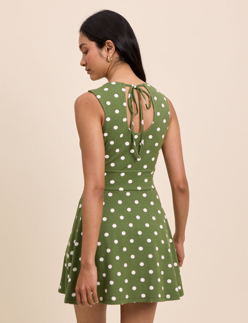 Green Polka Dot Jersey Sleeveless Tate Mini Dress
