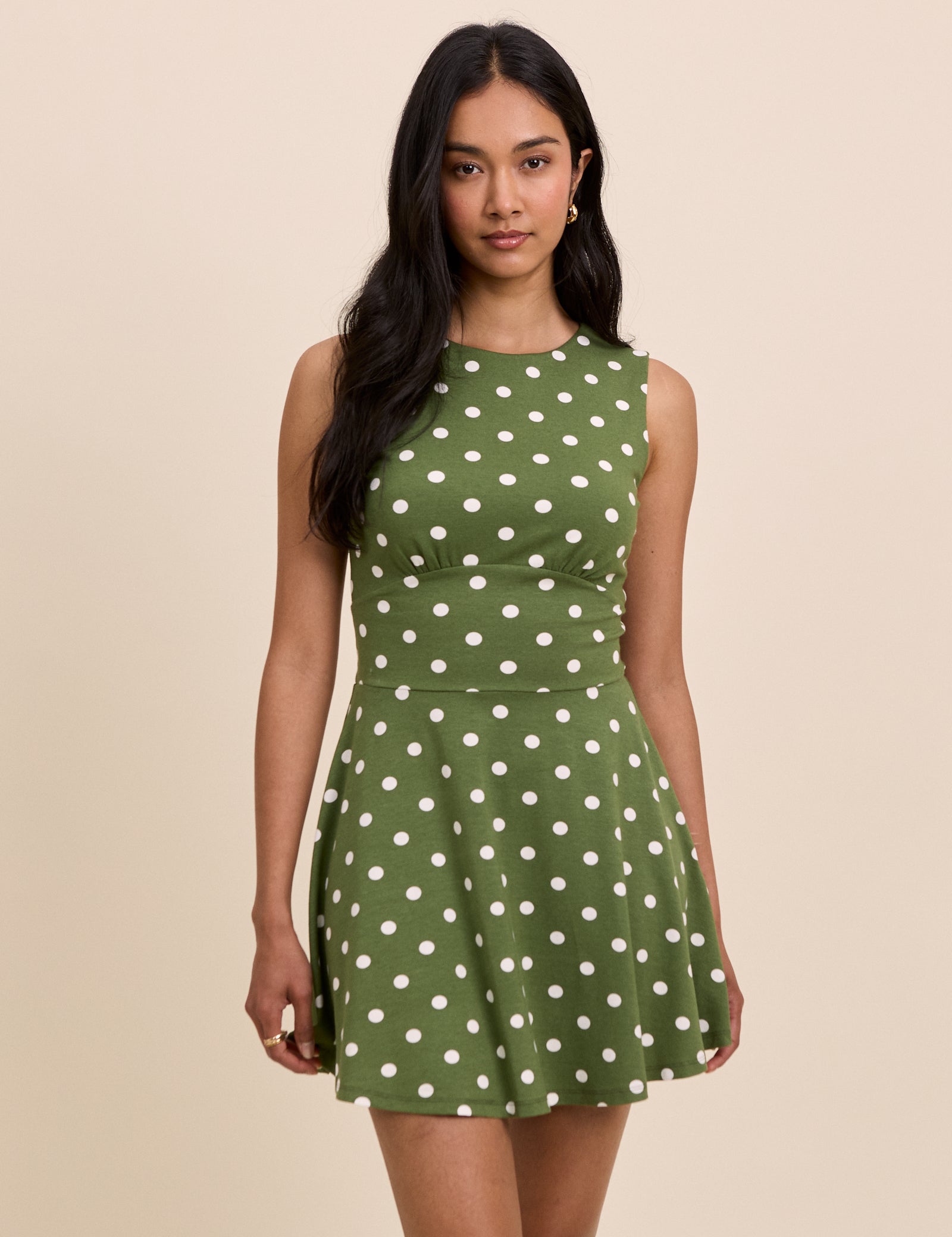 Green Polka Dot Jersey Sleeveless Tate Mini Dress