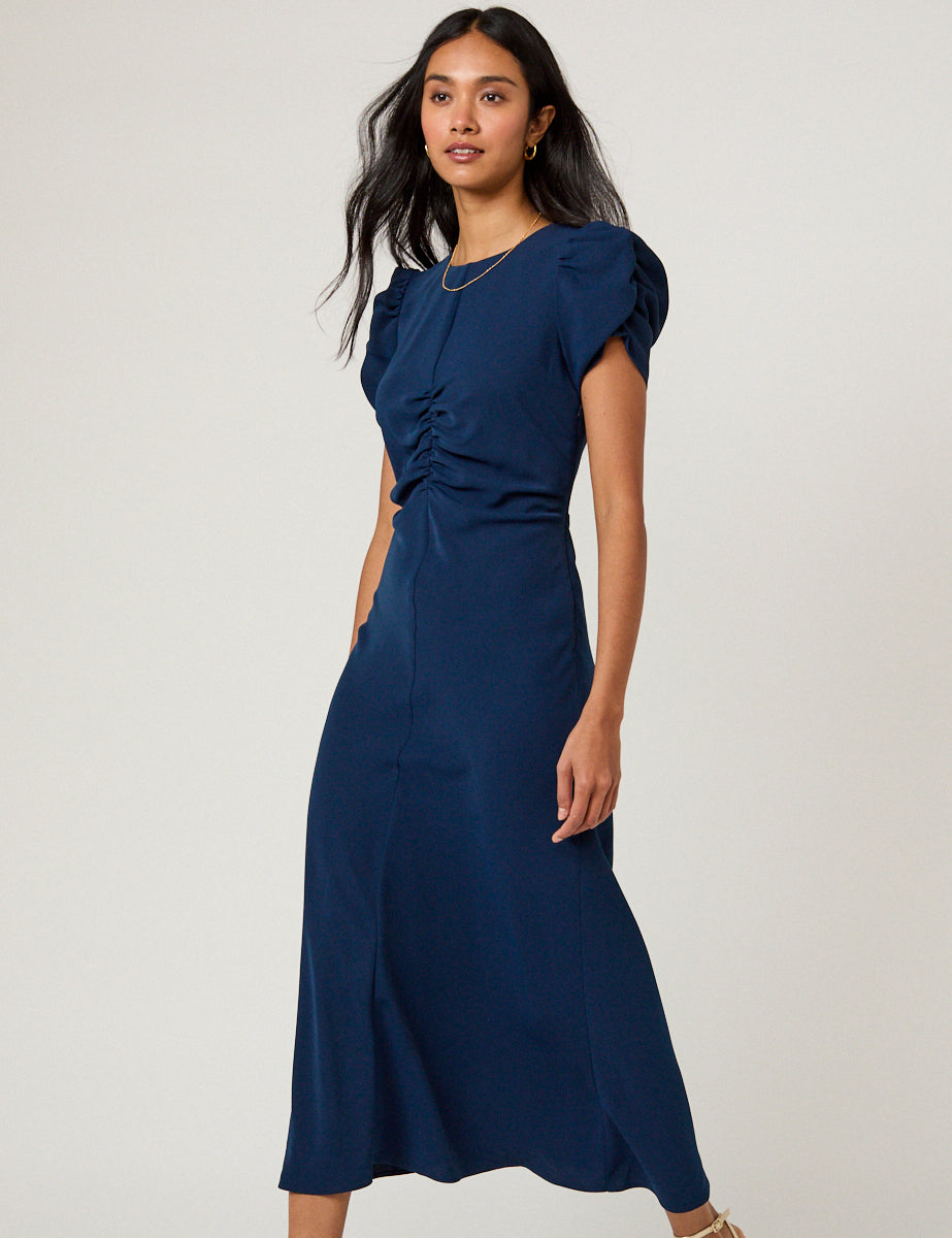Navy Ruched Naomi Midi Dress Navy Ruched Naomi Midi Dress