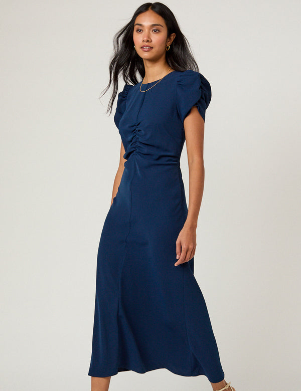 Navy Ruched Naomi Midi Dress