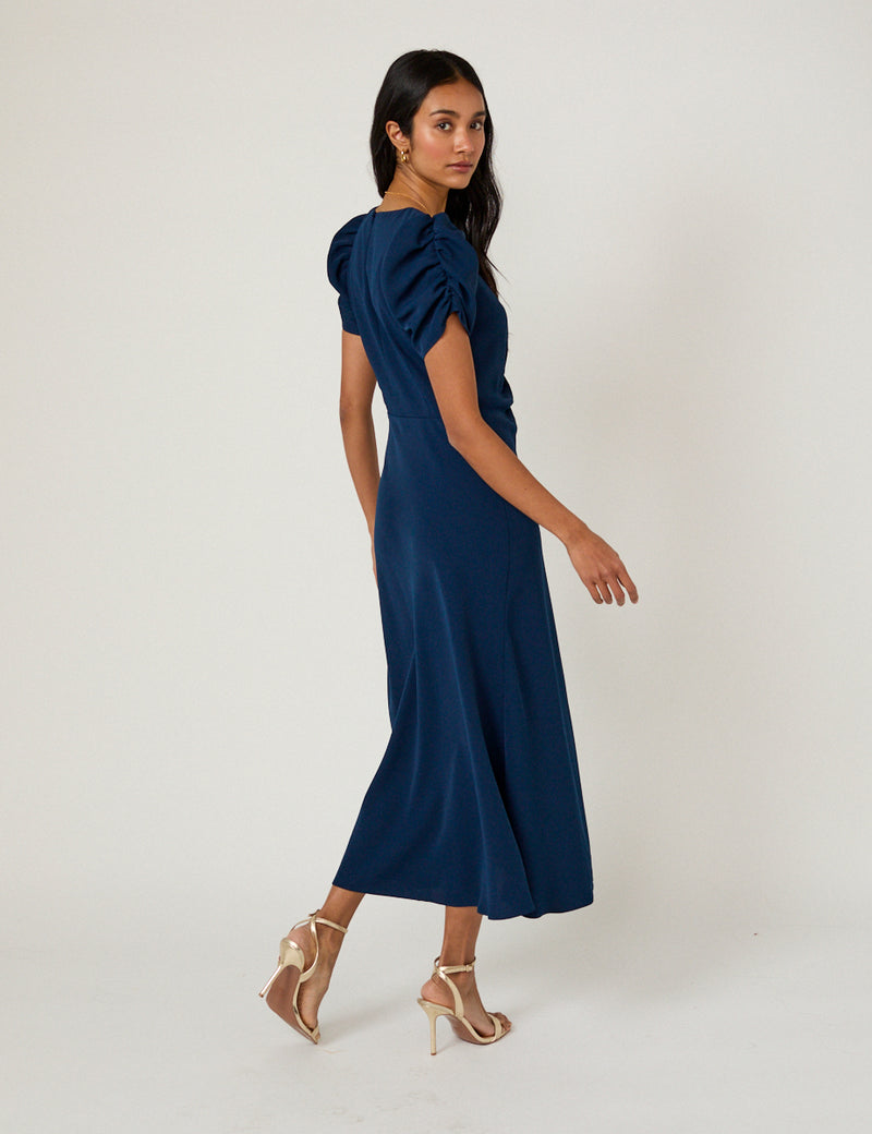 Navy Ruched Naomi Midi Dress