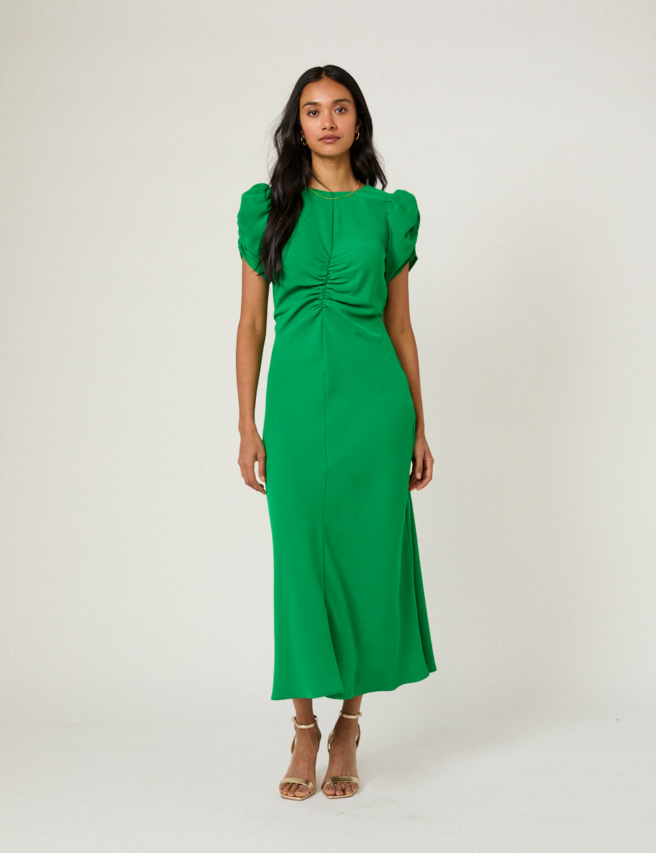 Green Ruched Naomi Midi Dress Green Ruched Naomi Midi Dress