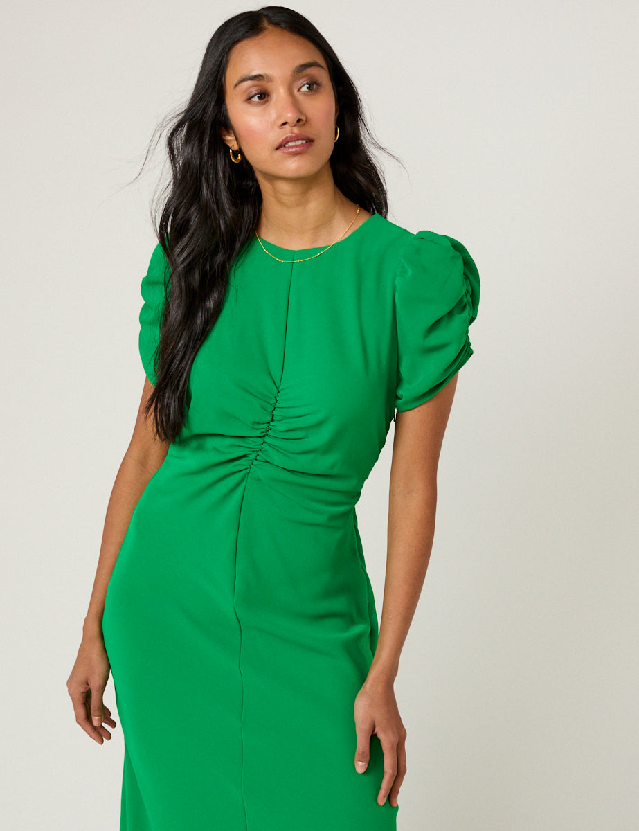 Green Ruched Naomi Midi Dress Green Ruched Naomi Midi Dress