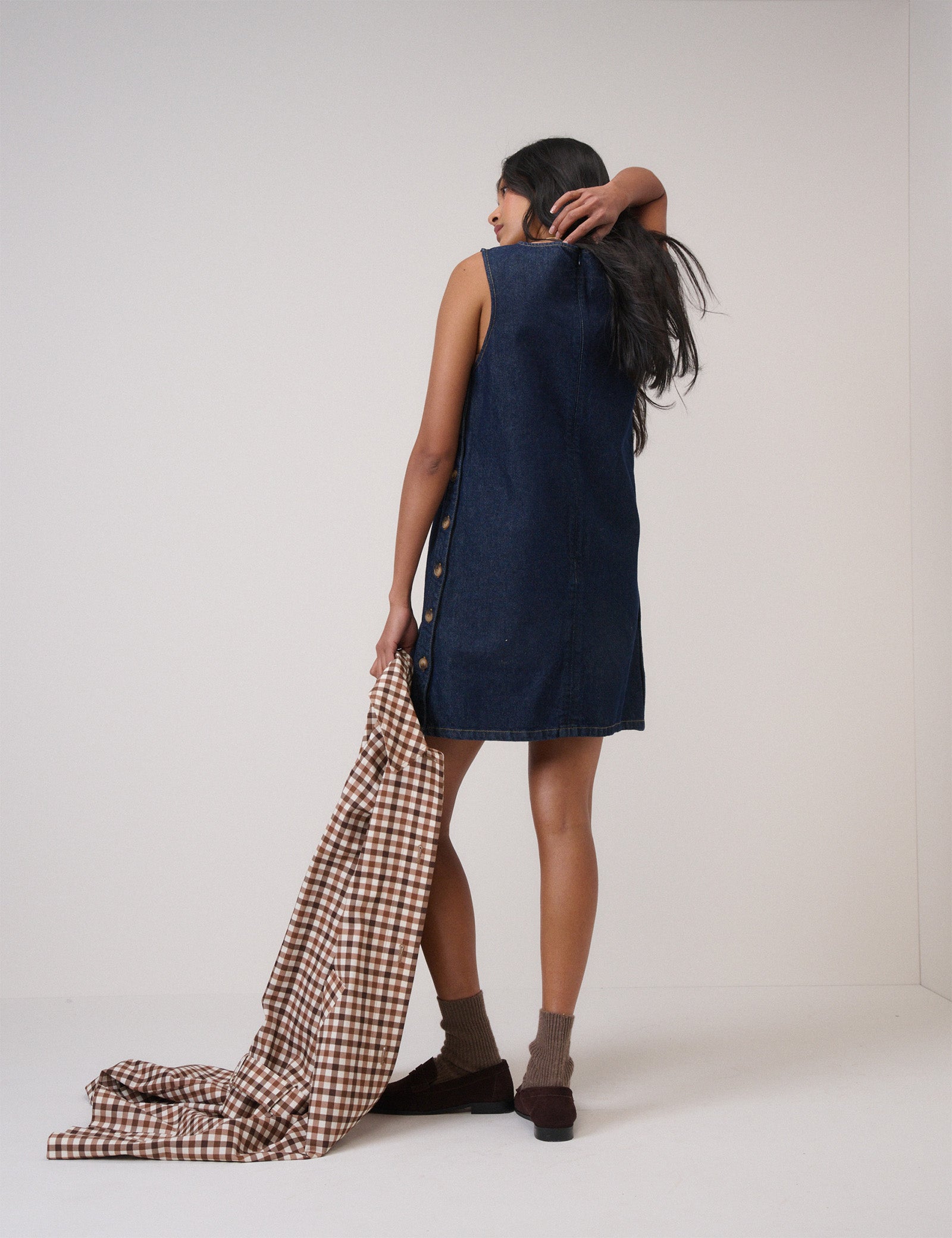 denim pinafore mini dress Dark Denim Izzie Pinafore Mini Dress