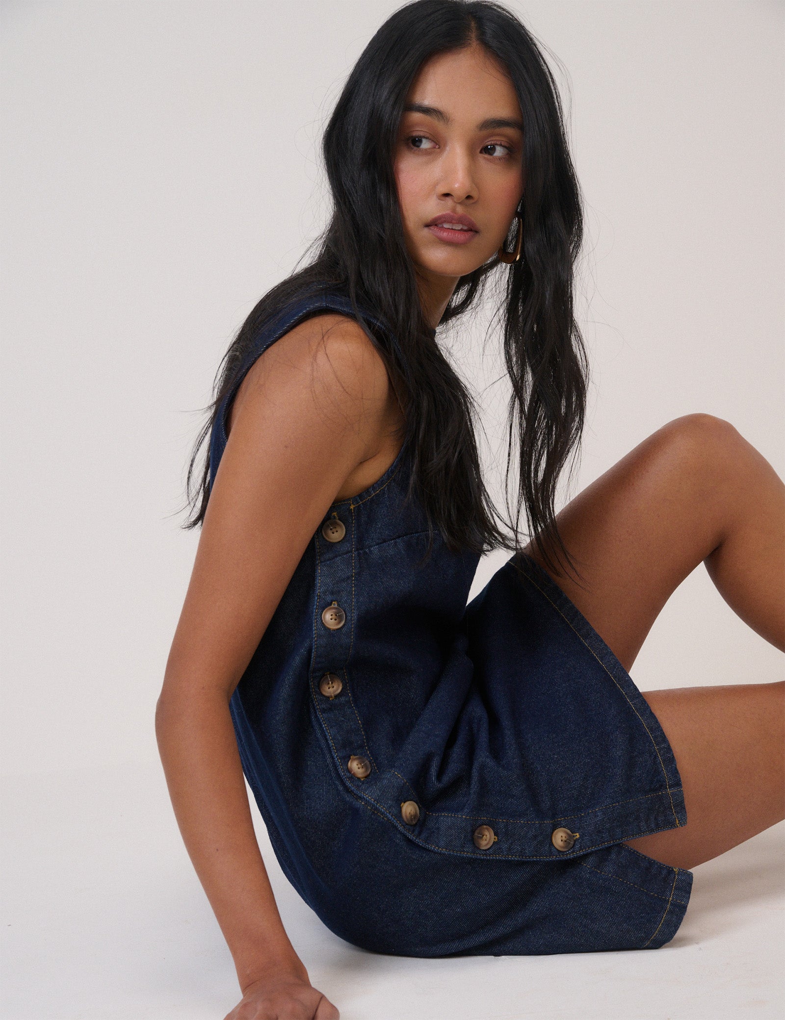 Dark Denim Izzie Pinafore Mini Dress Dark Denim Izzie Pinafore Mini Dress