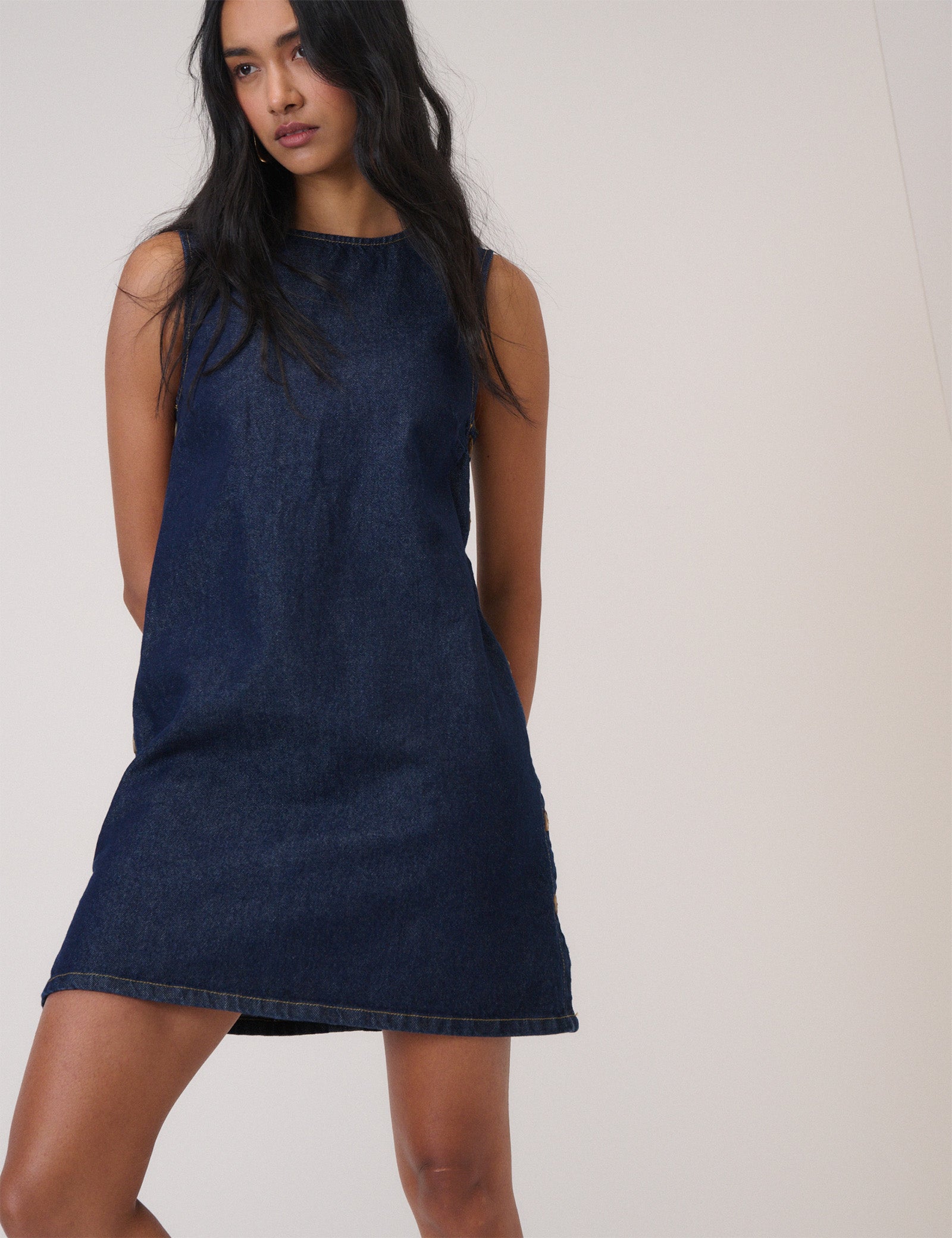 Dark Denim Izzie Pinafore Mini Dress Dark Denim Izzie Pinafore Mini Dress