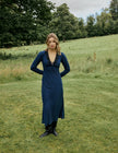 Navy Polka Dot Lace Trim Aida Midi Dress