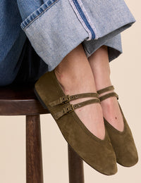 Green Suede Ballet Flats
