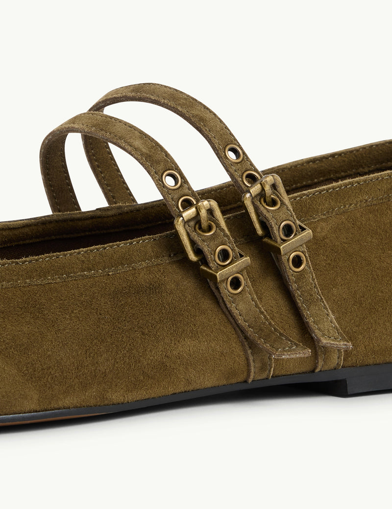 Green Suede Ballet Flats