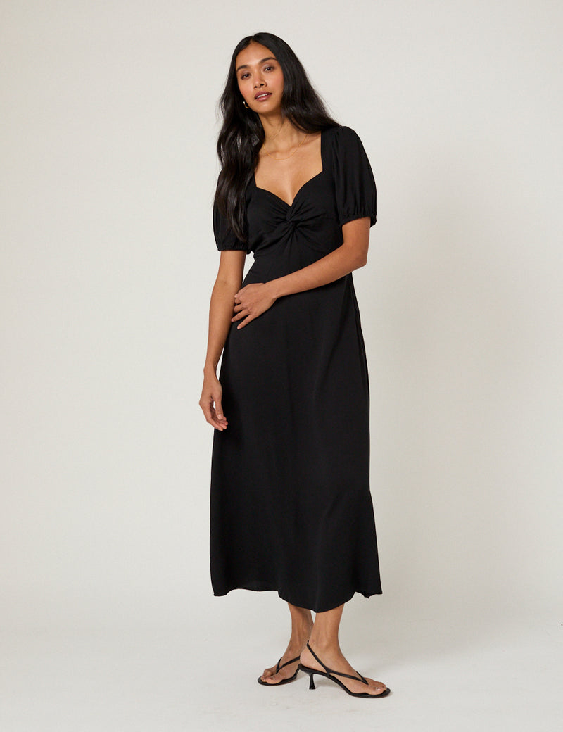 Black Sweetheart Neck Tyla Midi Dress