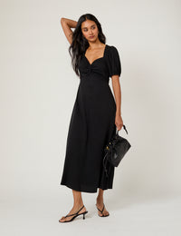 Black Sweetheart Neck Tyla Midi Dress