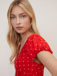 Red Polka Dot V Neck Lina Midi Dress